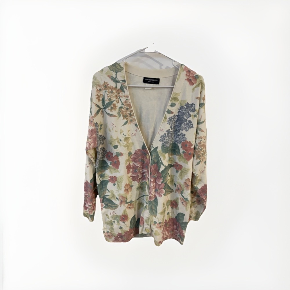 Sag Harbor Floral Print Long Sleeve Button Front Cardigan Sweater Sz Medium